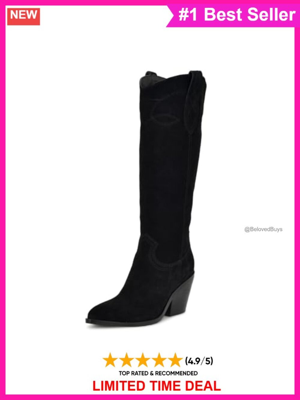 Western Style Suede Knee High Boot Pointed Toe Block Heel